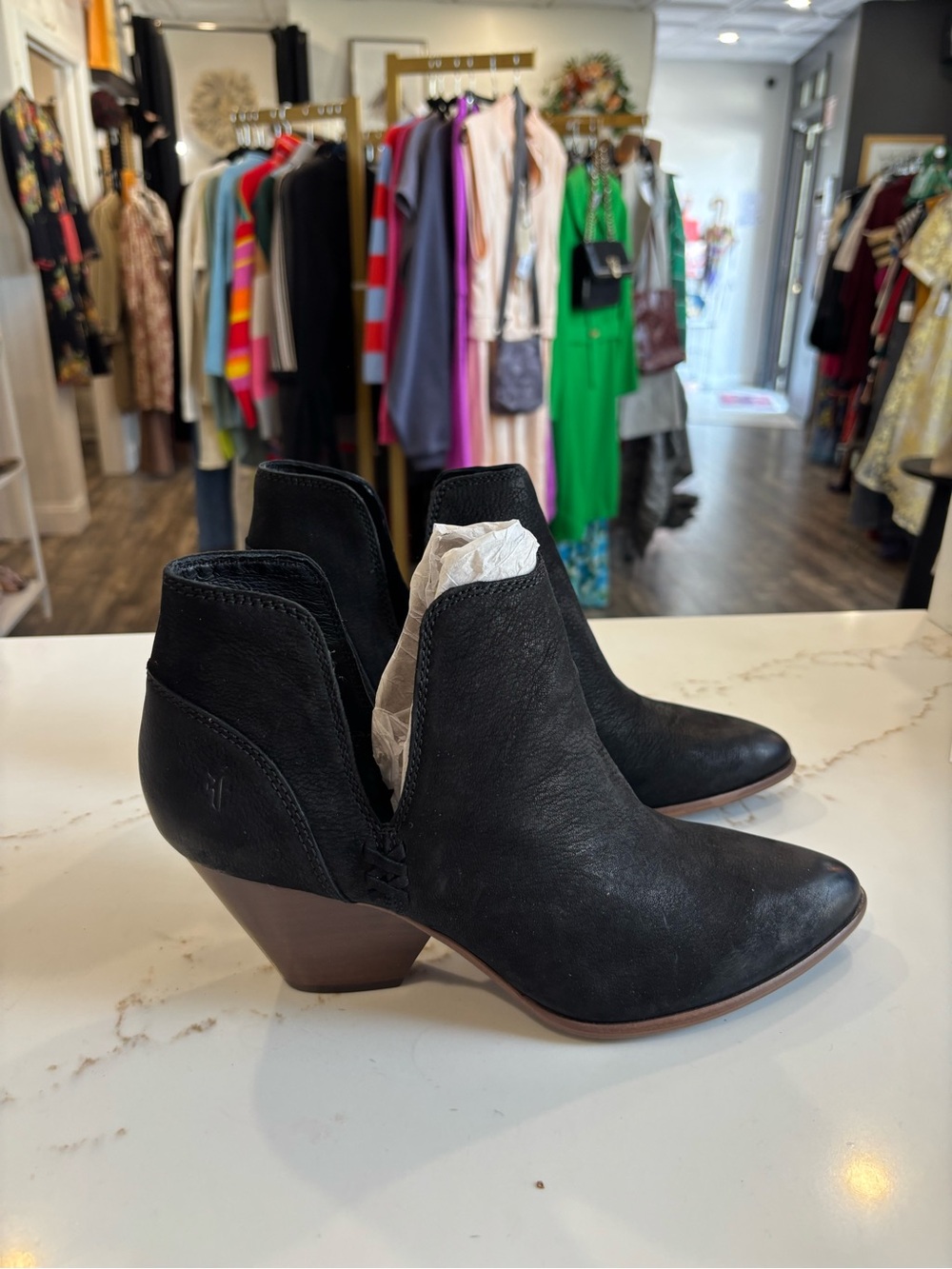 Frye Reina Black Leather V-Cut Ankle Booties new in box